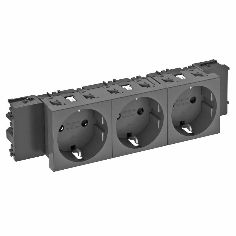 Розетка тройная 0° Modul45connect с з/к, 250 В, 16A (черный) (STD-D0C SWGR3)