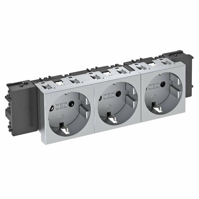 Розетка тройная 0° Modul45connect с з/к, 250 В, 16A (серебристый) (STD-D0C AL3)