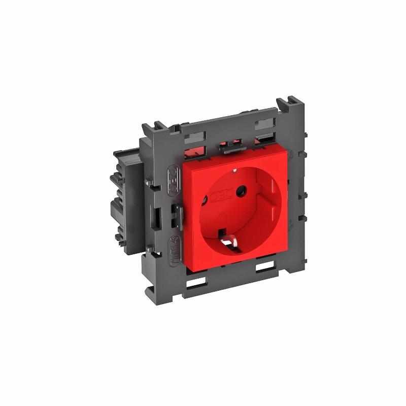 Розетка одинарная 0° Modul45connect с з/к, 250 В, 16A (красный) (STD-D0C8 SRO1)