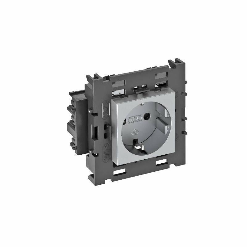 Розетка одинарная 0° Modul45connect с з/к, 250 В, 16A (алюминий) (STD-D0C8 AL1)
