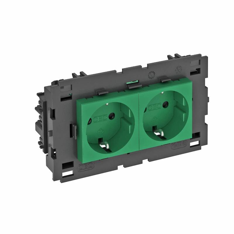 Розетка двойная 0° Modul45connect с з/к, 250 В, 16A (зеленый) (STD-D0C8 MZGN2)