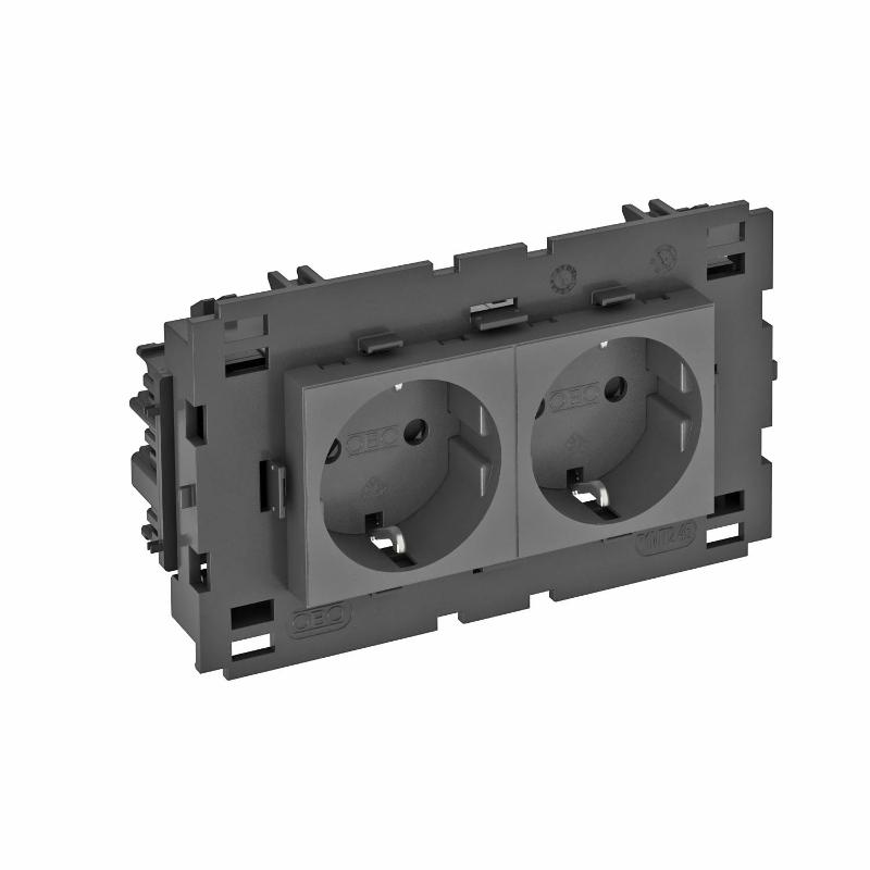 Розетка двойная 0° Modul45connect с з/к, 250 В, 16A (черный) (STD-D0C8 SWGR2)