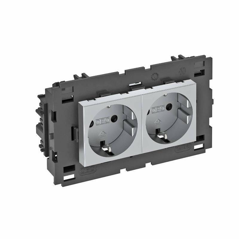 Розетка двойная 0° Modul45connect с з/к, 250 В, 16A (алюминий) (STD-D0C8 AL2)