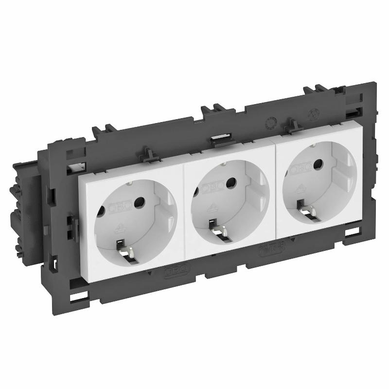 Розетка тройная 0° Modul45connect с з/к, 250 В, 16A (белый) (STD-D0C8 RW3)