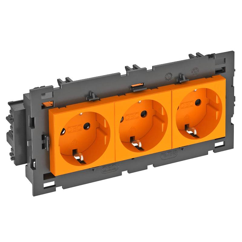 Розетка тройная 0° Modul45connect с з/к, 250 В, 16A (оранжевый) (STD-D0C8 ROR3)