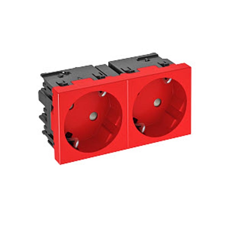 Розетка силовая 33° двойная 2х2К+З Modul45connect, со шторками, 16А 250В красная