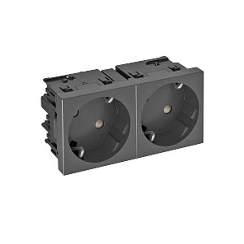 Розетка силовая 33° двойная 2х2К+З Modul45connect, со шторками, 16А 250В черная
