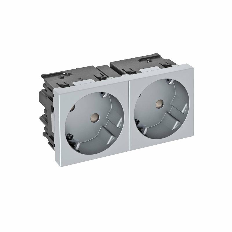 Розетка двойная 33° Modul45connect, 250 В, 16A (серебристый) (STD-D3C AL2)