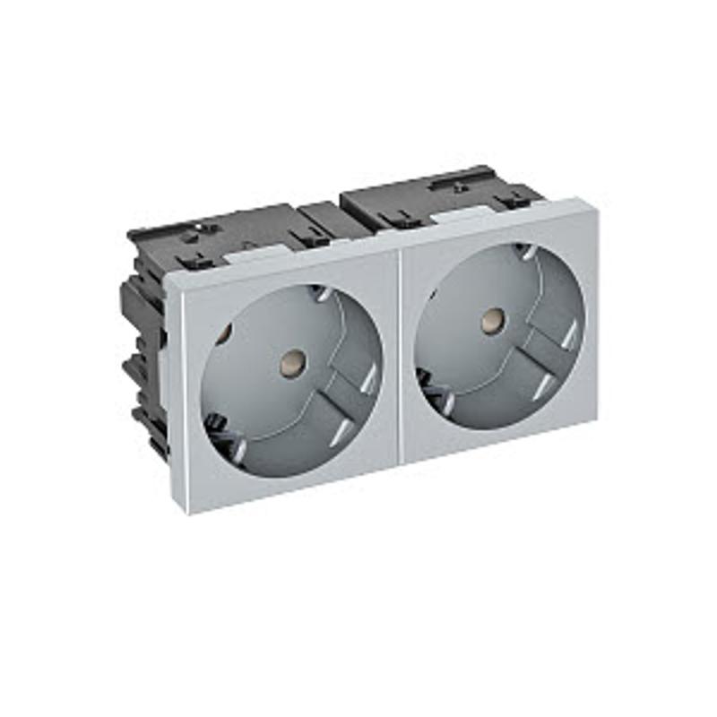 Розетка силовая 33° двойная 2х2К+З Modul45connect, со шторками, 16А 250В цвет алюминиевый лак