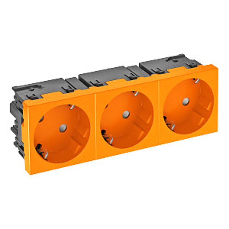 Розетка силовая 33° тройная 3х2К+З Modul45connect, со шторками, 16А 250В оранжевая