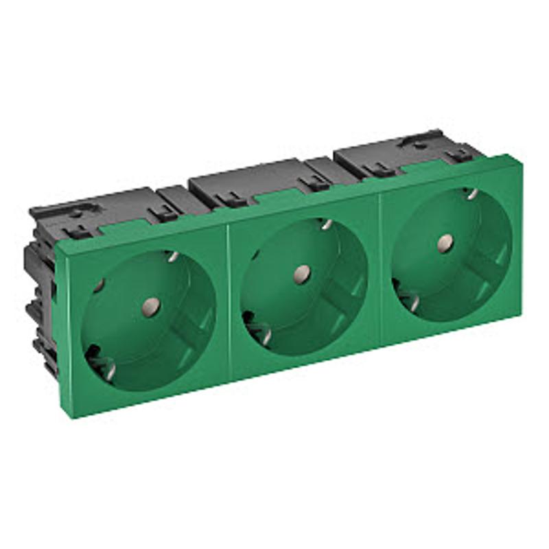 Розетка силовая 33° тройная 3х2К+З Modul45connect, со шторками, 16А 250В зеленая