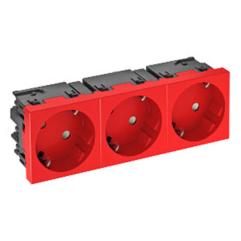 Розетка силовая 33° тройная 3х2К+З Modul45connect, со шторками, 16А 250В красная