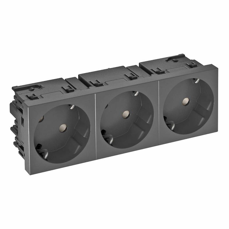 Розетка тройная 33° Modul45connect, с з/к, 250 В, 16A (черный) (STD-D3C SWGR3)