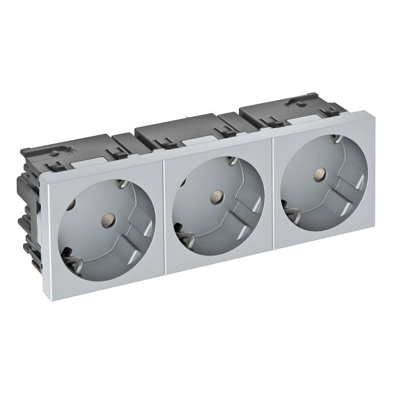 Розетка тройная 33° Modul45connect, с з/к, 250 В, 16A (серебристый) (STD-D3C AL3)