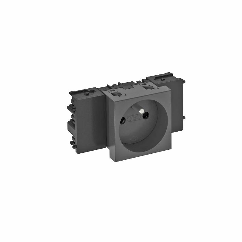 Розетка одинарная 0° Modul45connect франц. стандарт, 250 В, 16A (черный) (STD-F0C SWGR1)