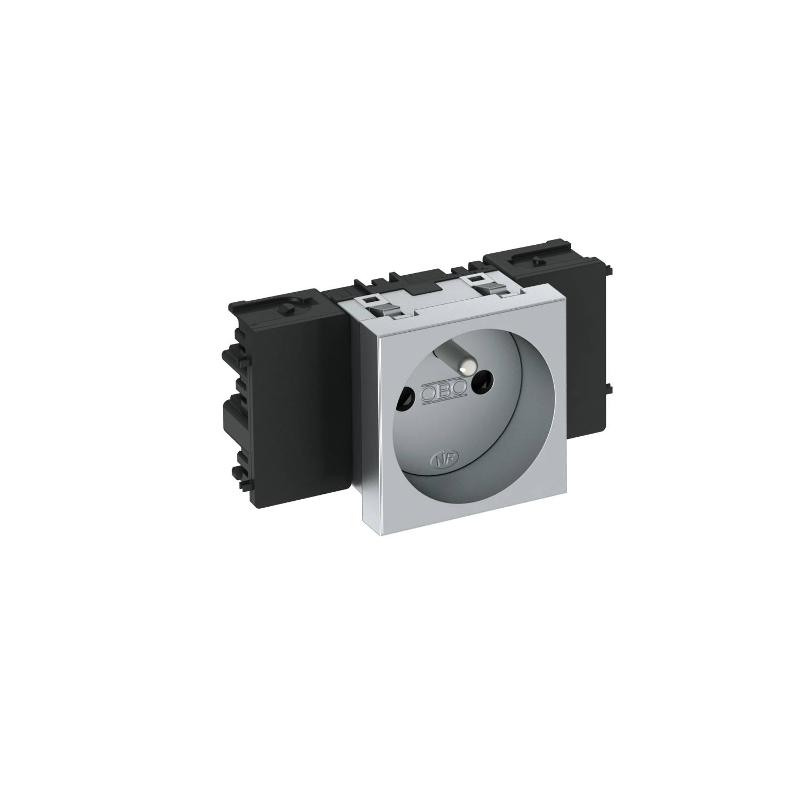 Розетка одинарная 0° Modul45connect франц. стандарт, 250 В, 16A (серебристый) (STD-F0C AL1)