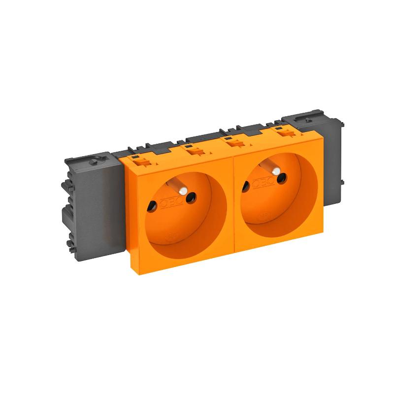 Розетка двойная 0° Modul45connect франц. стандарт, 250 В, 16A (оранжевый) (STD-F0C ROR2)
