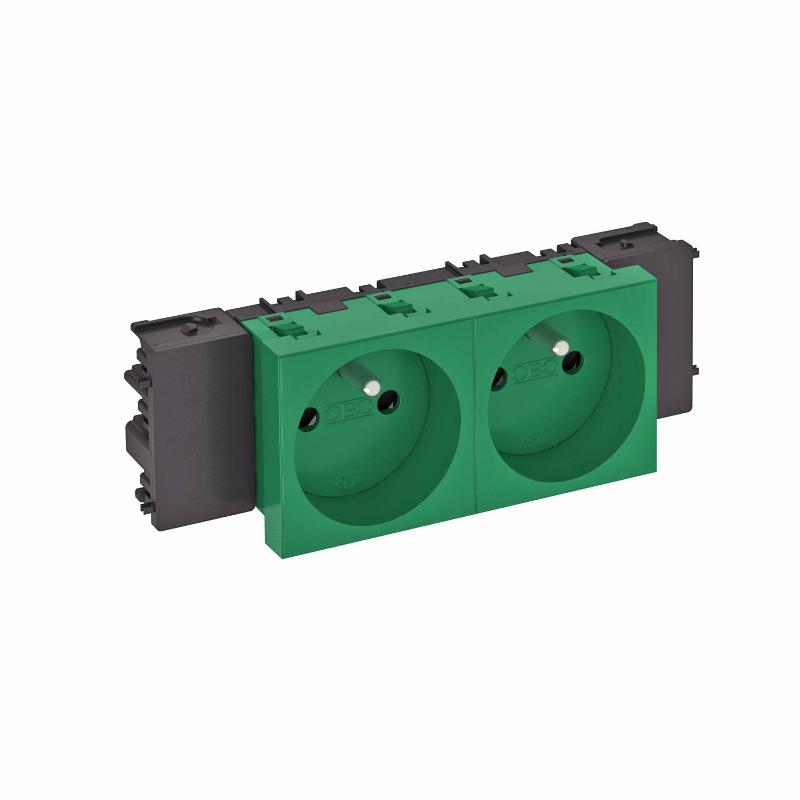Розетка двойная 0° Modul45connect франц. стандарт, 250 В, 16A (зеленый) (STD-F0C MZGN2)