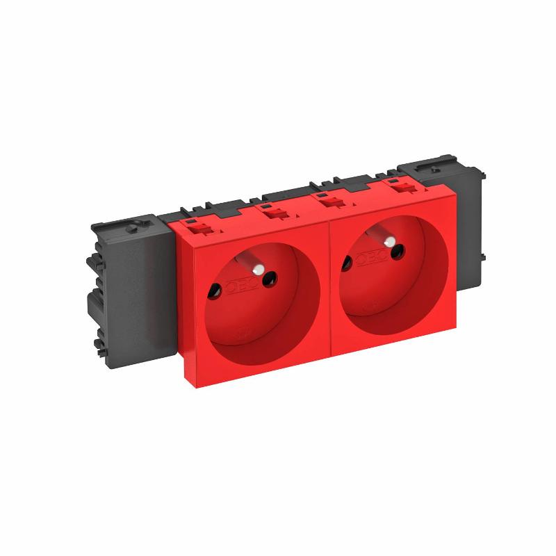 Розетка двойная 0° Modul45connect франц. стандарт, 250 В, 16A (красный) (STD-F0C SRO2)