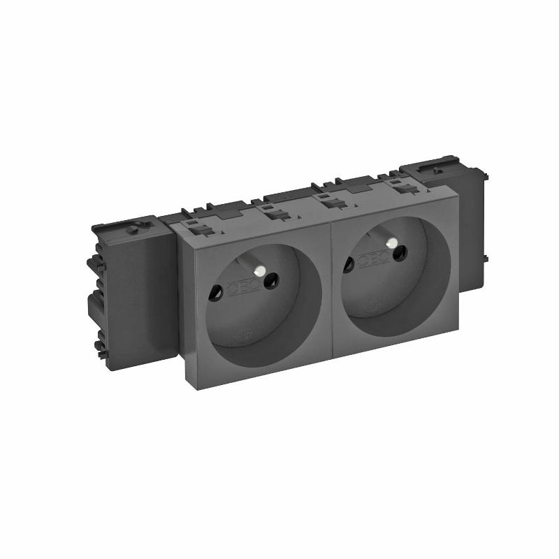 Розетка двойная 0° Modul45connect франц. стандарт, 250 В, 16A (черный) (STD-F0C SWGR2)