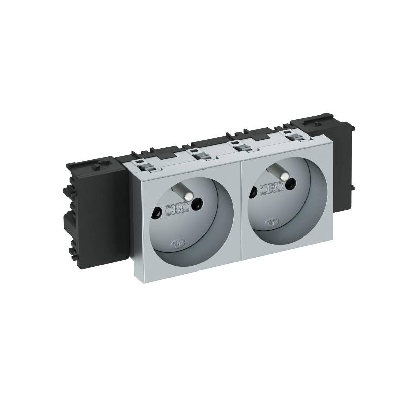 Розетка двойная 0° Modul45connect франц. стандарт, 250 В, 16A (серебристый) (STD-F0C AL2)