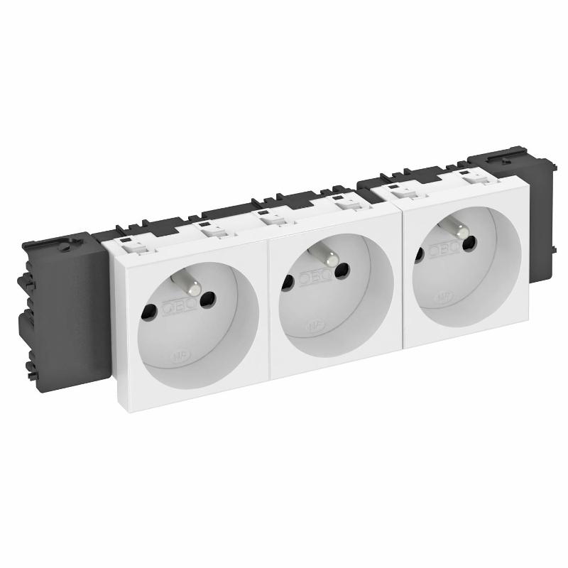 Розетка тройная 0° Modul45connect франц. стандарт, 250 В, 16A (белый) (STD-F0C RW3)