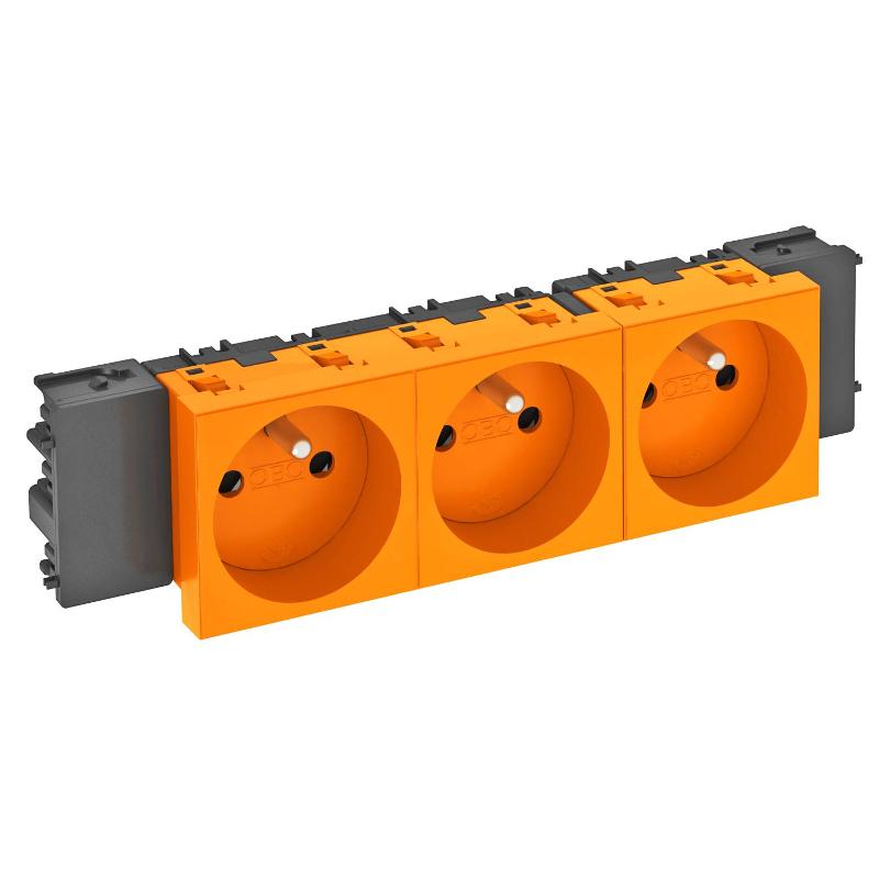 Розетка тройная 0° Modul45connect франц. стандарт, 250 В, 16A (оранжевый) (STD-F0C ROR3)