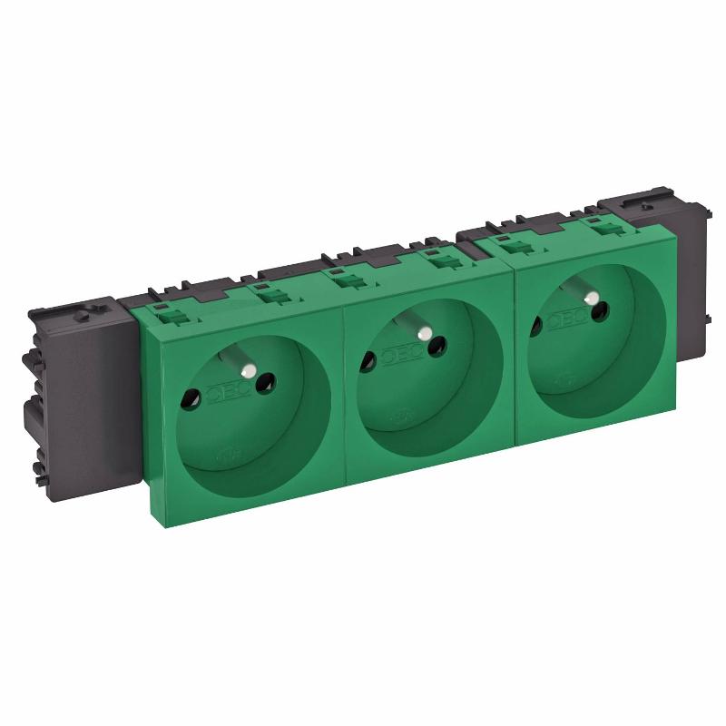 Розетка тройная 0° Modul45connect франц. стандарт, 250 В, 16A (зеленый) (STD-F0C MZGN3)