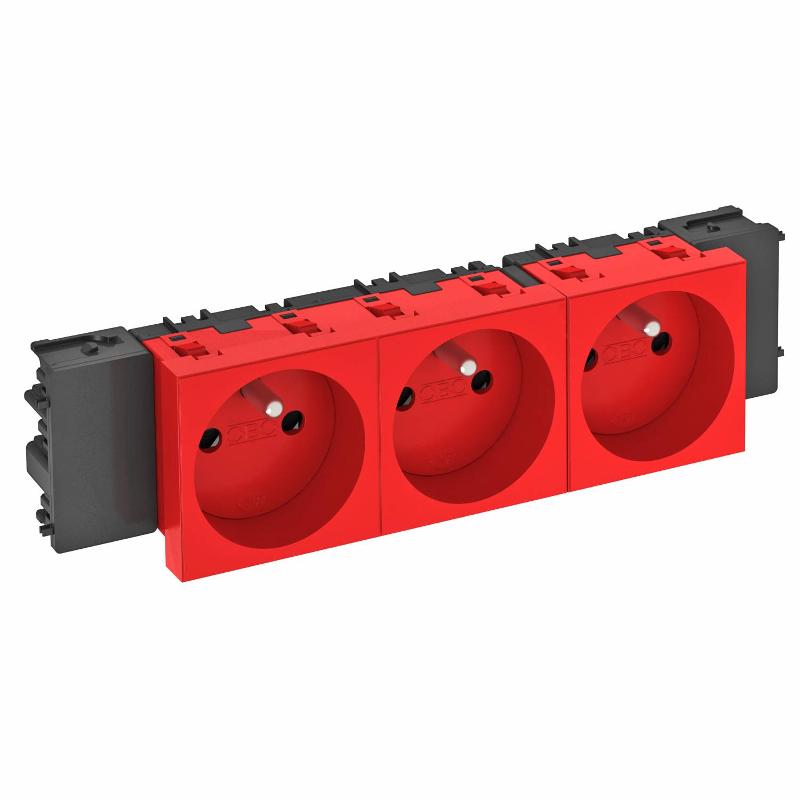 Розетка тройная 0° Modul45connect франц. стандарт, 250 В, 16A (красный) (STD-F0C SRO3)