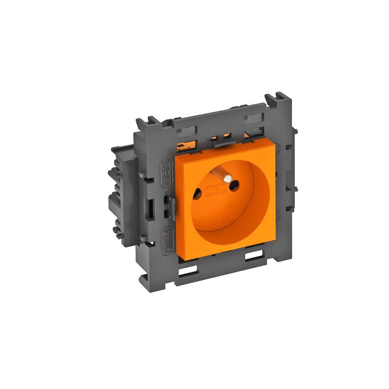 Розетка одинарная 0° Modul45connect франц. стандарт, 250 В, 16A (оранжевый) (STD-F0C8 ROR1)