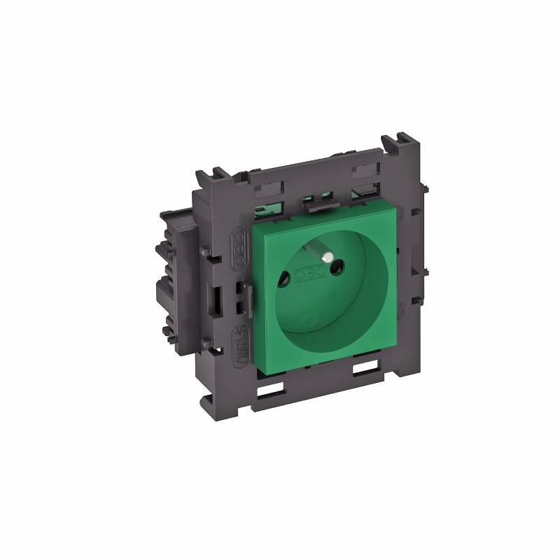 Розетка одинарная 0° Modul45connect франц. стандарт, 250 В, 16A (зеленый) (STD-F0C8 MZGN1)