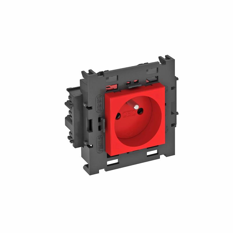 Розетка одинарная 0° Modul45connect франц. стандарт, 250 В, 16A (красный) (STD-F0C8 SRO1)
