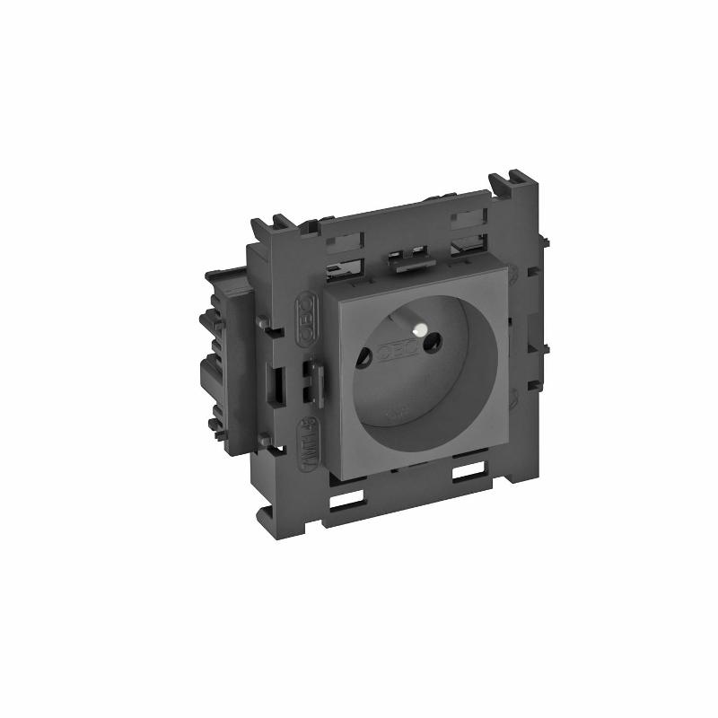 Розетка одинарная 0° Modul45connect франц. стандарт, 250 В, 16A (черный) (STD-F0C8 SWGR1)