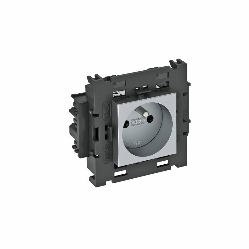 Розетка одинарная 0° Modul45connect франц. стандарт, 250 В, 16A (серебристый) (STD-F0C8 AL1)