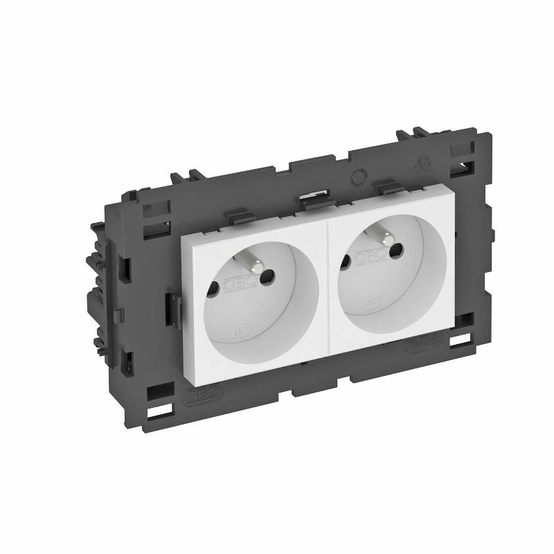 Розетка двойная 0° Modul45connect франц. стандарт, 250 В, 16A (белый) (STD-F0C8 RW2)