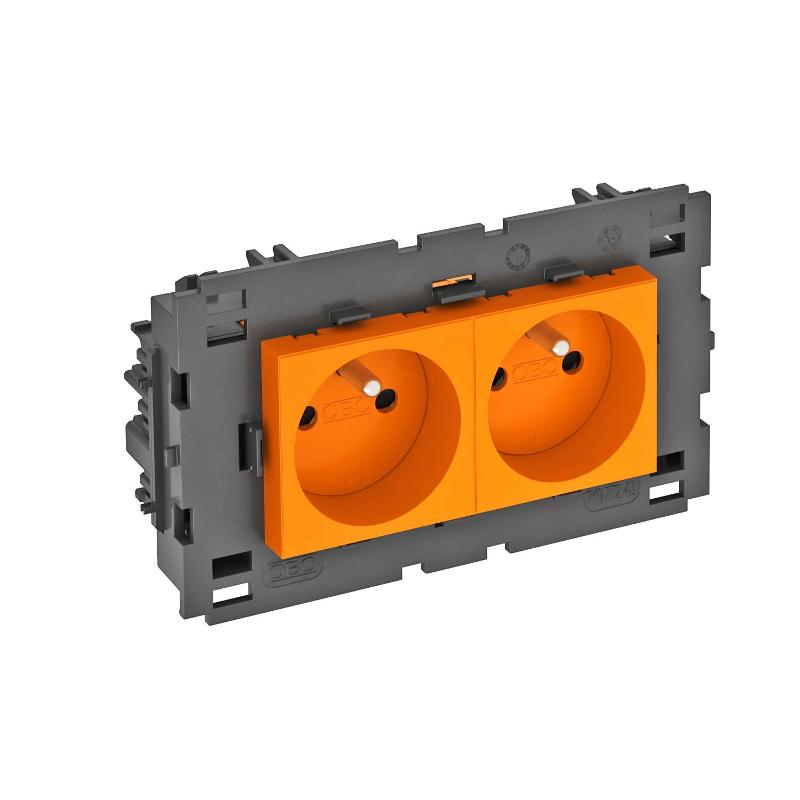 Розетка двойная 0° Modul45connect франц. стандарт, 250 В, 16A (оранжевый) (STD-F0C8 ROR2)