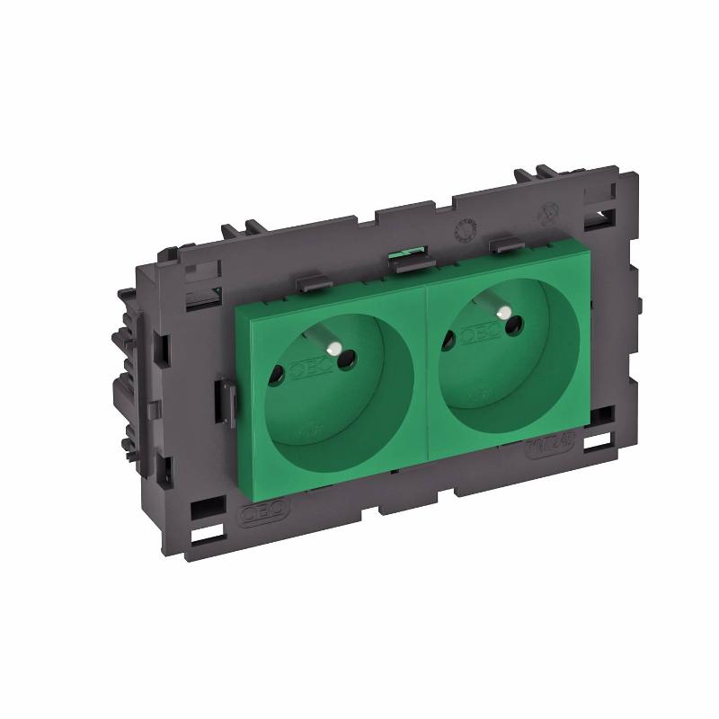 Розетка двойная 0° Modul45connect франц. стандарт, 250 В, 16A (зеленый) (STD-F0C8 MZGN2)