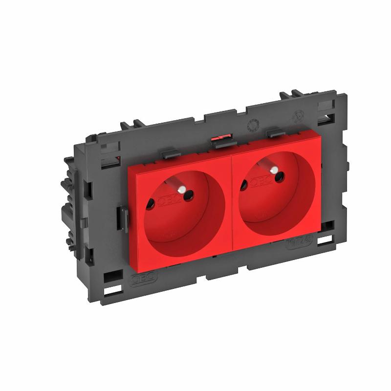 Розетка двойная 0° Modul45connect франц. стандарт, 250 В, 16A (красный) (STD-F0C8 SRO2)