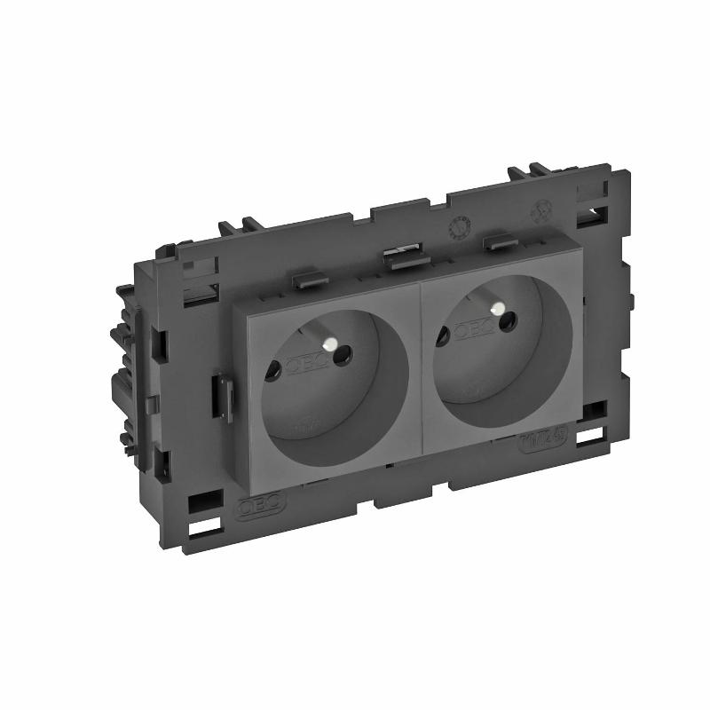 Розетка двойная 0° Modul45connect франц. стандарт, 250 В, 16A (черный) (STD-F0C8 SWGR2)