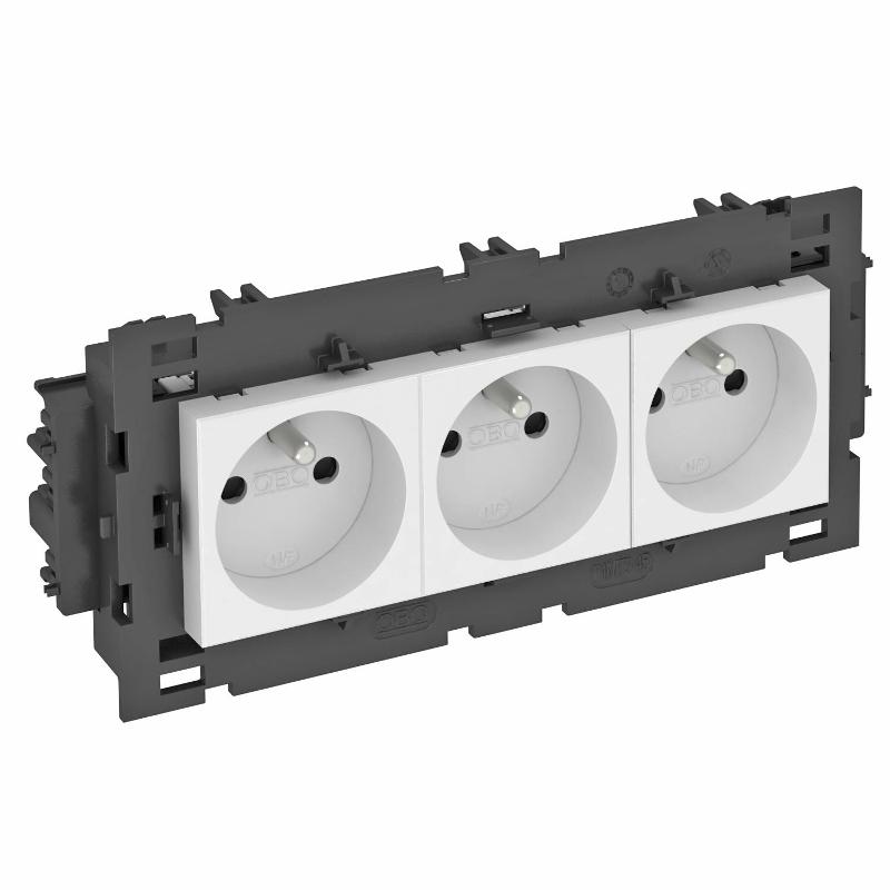 Розетка тройная 0° Modul45connect франц. стандарт, 250 В, 16A (белый) (STD-F0C8 RW3)