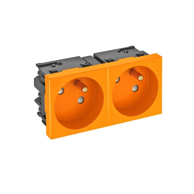 Розетка двойная 33° Modul45connect, франц. стандарт, 250 В, 16A (оранжевый) (STD-F3C ROR2)