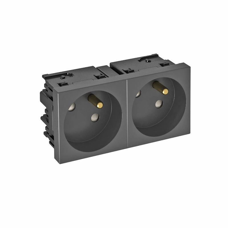 Розетка двойная 33° Modul45connect, франц. стандарт, 250 В, 16A (черный) (STD-F3C SWGR2)