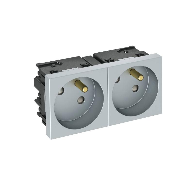 Розетка двойная 33° Modul45connect, франц. стандарт, 250 В, 16A (серебристый) (STD-F3C AL2)
