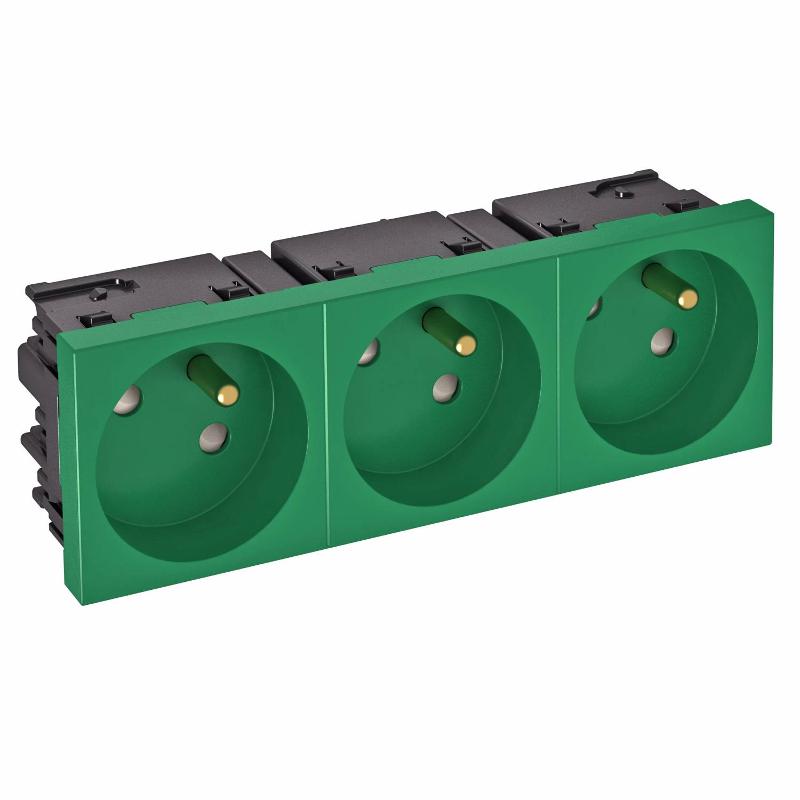 Розетка тройная 33° Modul45connect, франц. стандарт, 250 В, 16A (зеленый) (STD-F3C MZGN3)