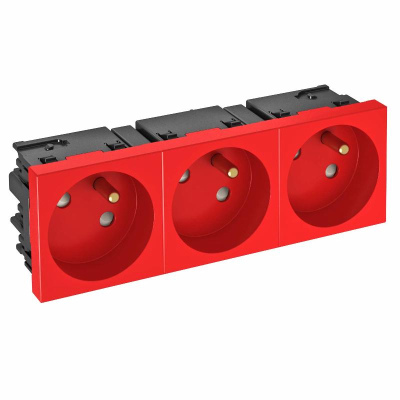Розетка тройная 33° Modul45connect, франц. стандарт, 250 В, 16A (красный) (STD-F3C SRO3)