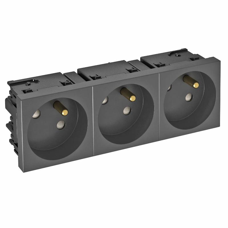 Розетка тройная 33° Modul45connect, франц. стандарт, 250 В, 16A (черный) (STD-F3C SWGR3)
