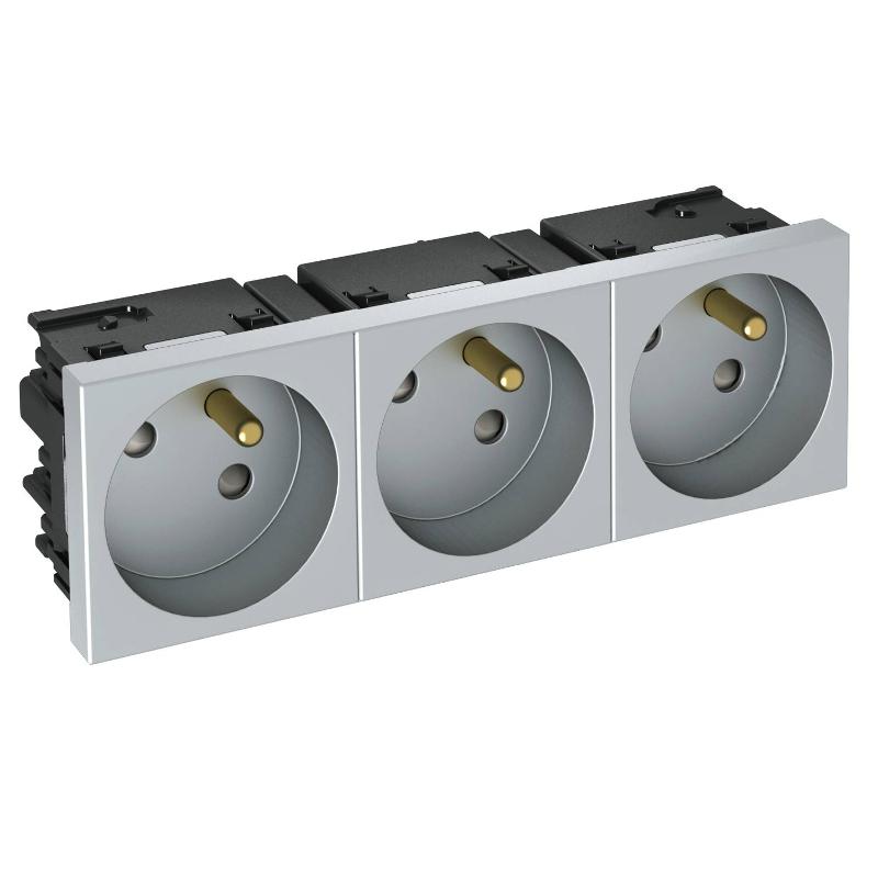 Розетка тройная 33° Modul45connect, франц. стандарт, 250 В, 16A (серебристый) (STD-F3C AL3)