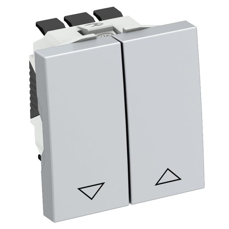 Выключатель для рольставней 2-клавишный 1-полюс 10A 250В, 1 модуль Modul45, 45х45мм алюминиевый лак