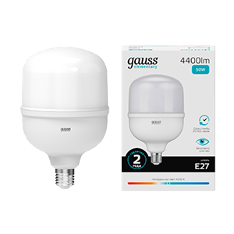 Лампа светодиодная Elementary LED T140 E27 50W 4400lm 180-240V 4000K 1/8