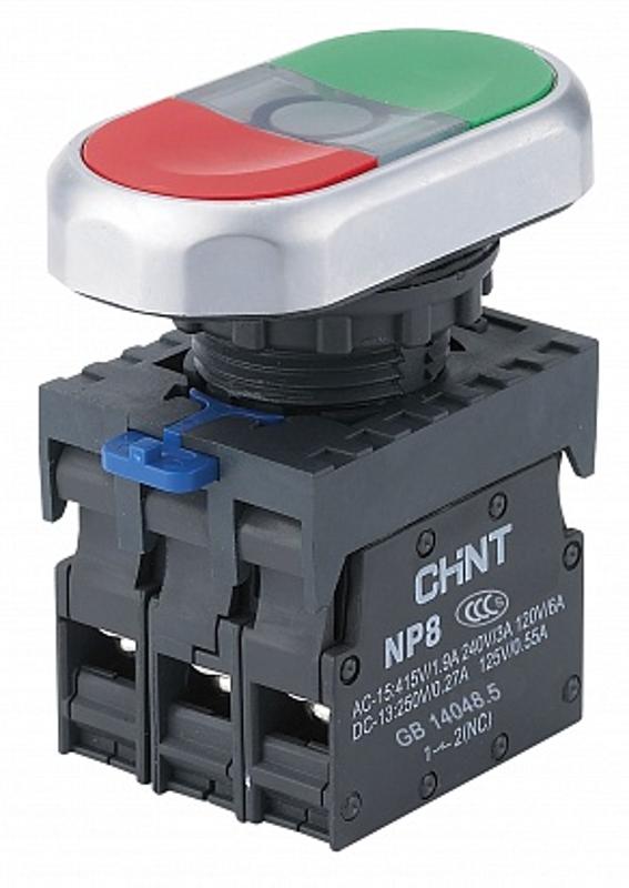 Двойная кнопка NP8-11SD 1НО+1НЗ красная AC110В-220В(LED) IP65 (R)
